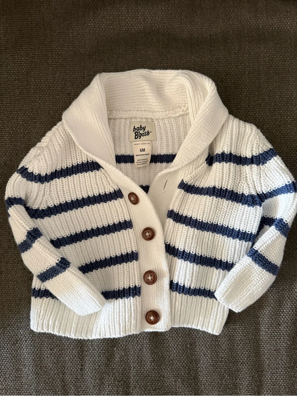 OshKosh B'gosh Navy Polo, Navy-White Striped Cardigan & Navy Gingham Romper Set